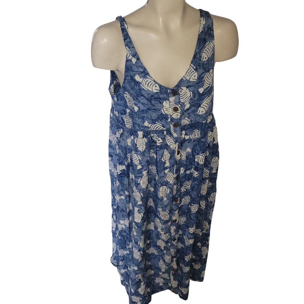 Club‎ Mystique Fish Print Button Front Maxi Summer Dress M batik hawaiian